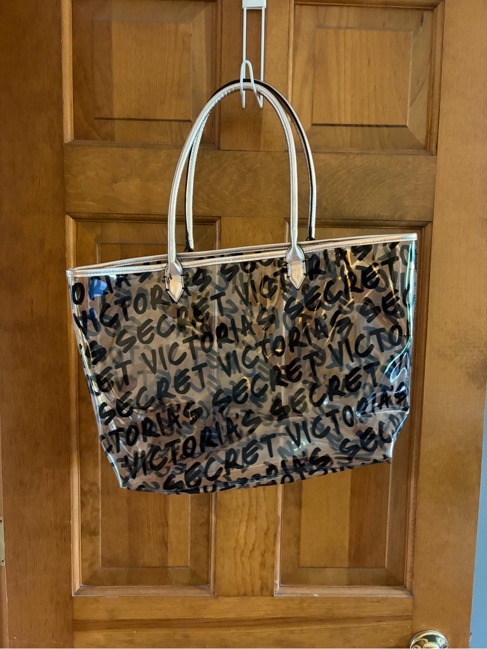 Victoria's Secret Clear Script Tote Bag in Black and Silver